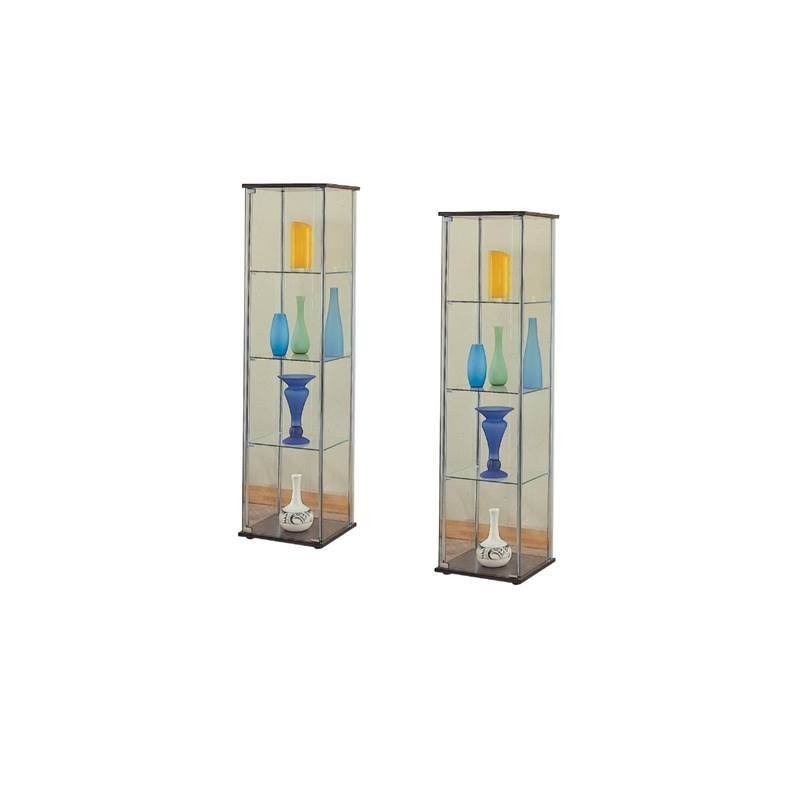 Set of 2 Glass Curio Cabinet in Cappuccino O6120