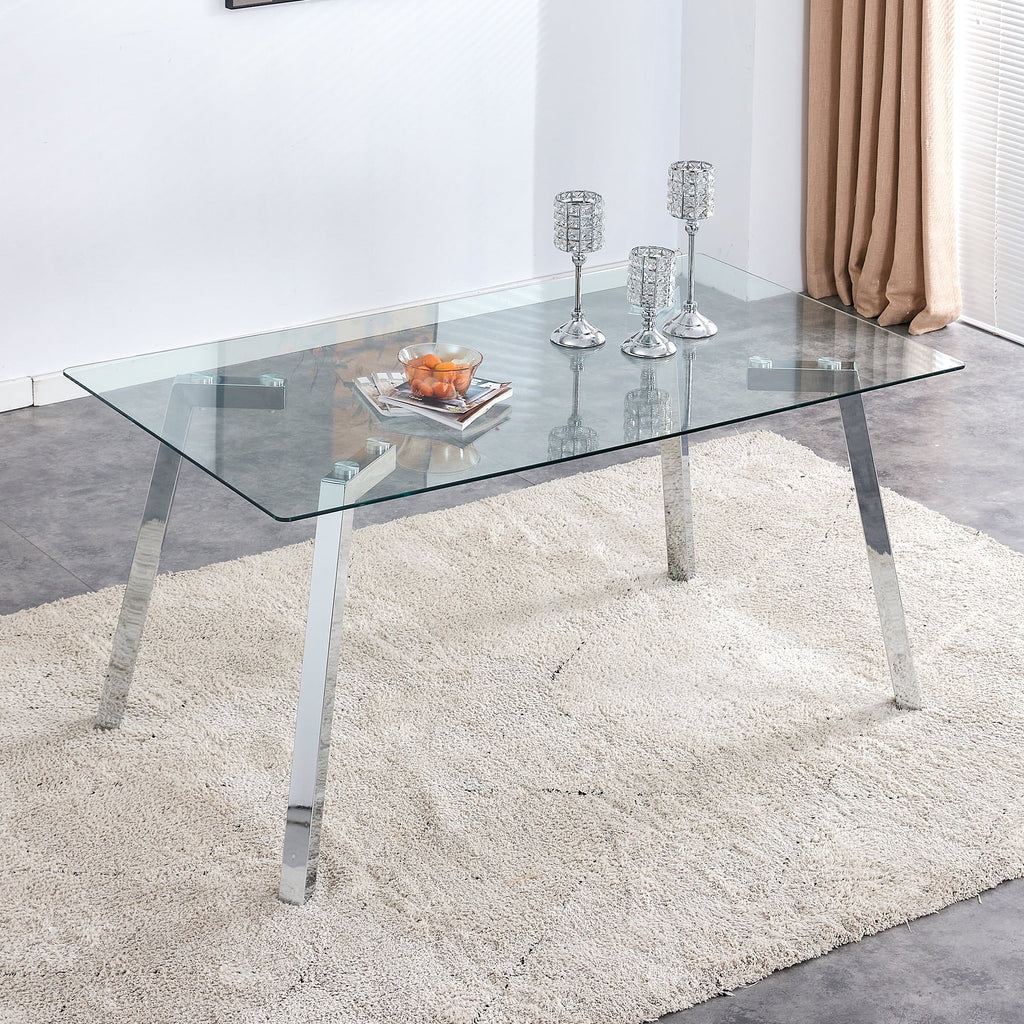 Rectangle Glass Dining Table with Metal Base U503972
