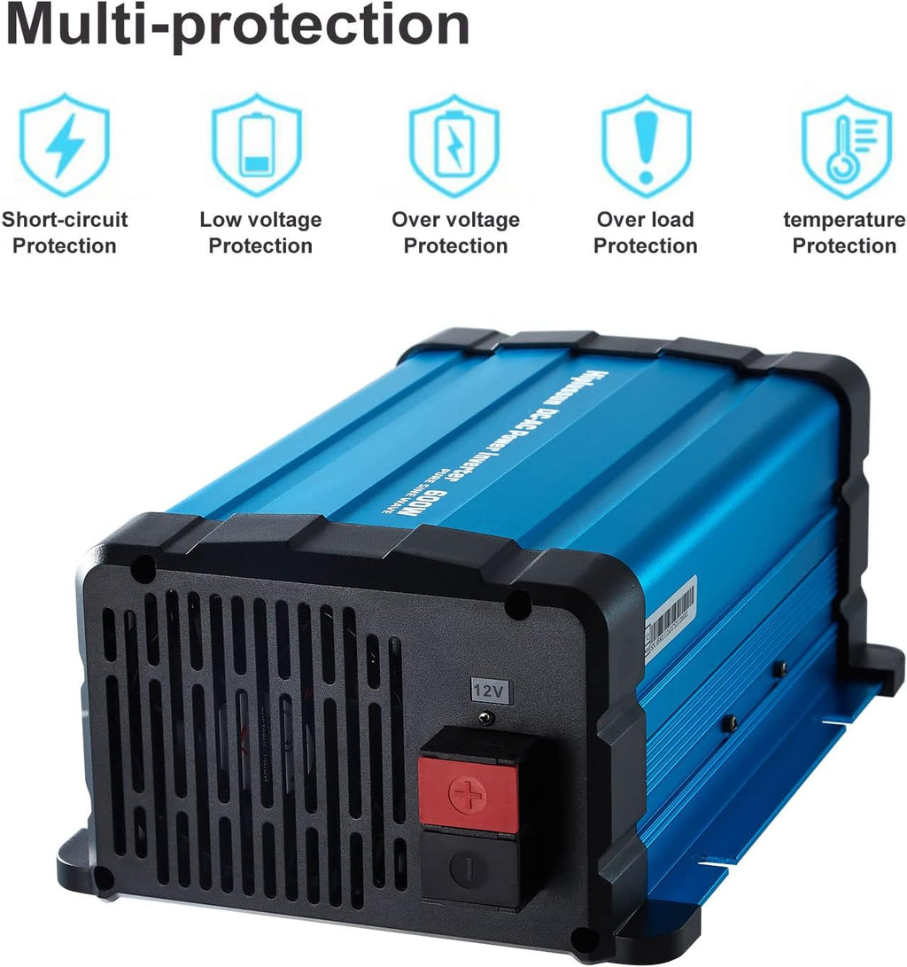 600 Watt Pure Sine Wave Power Inverter 12v to 110v DC to AC with USB and AC Outlet S390