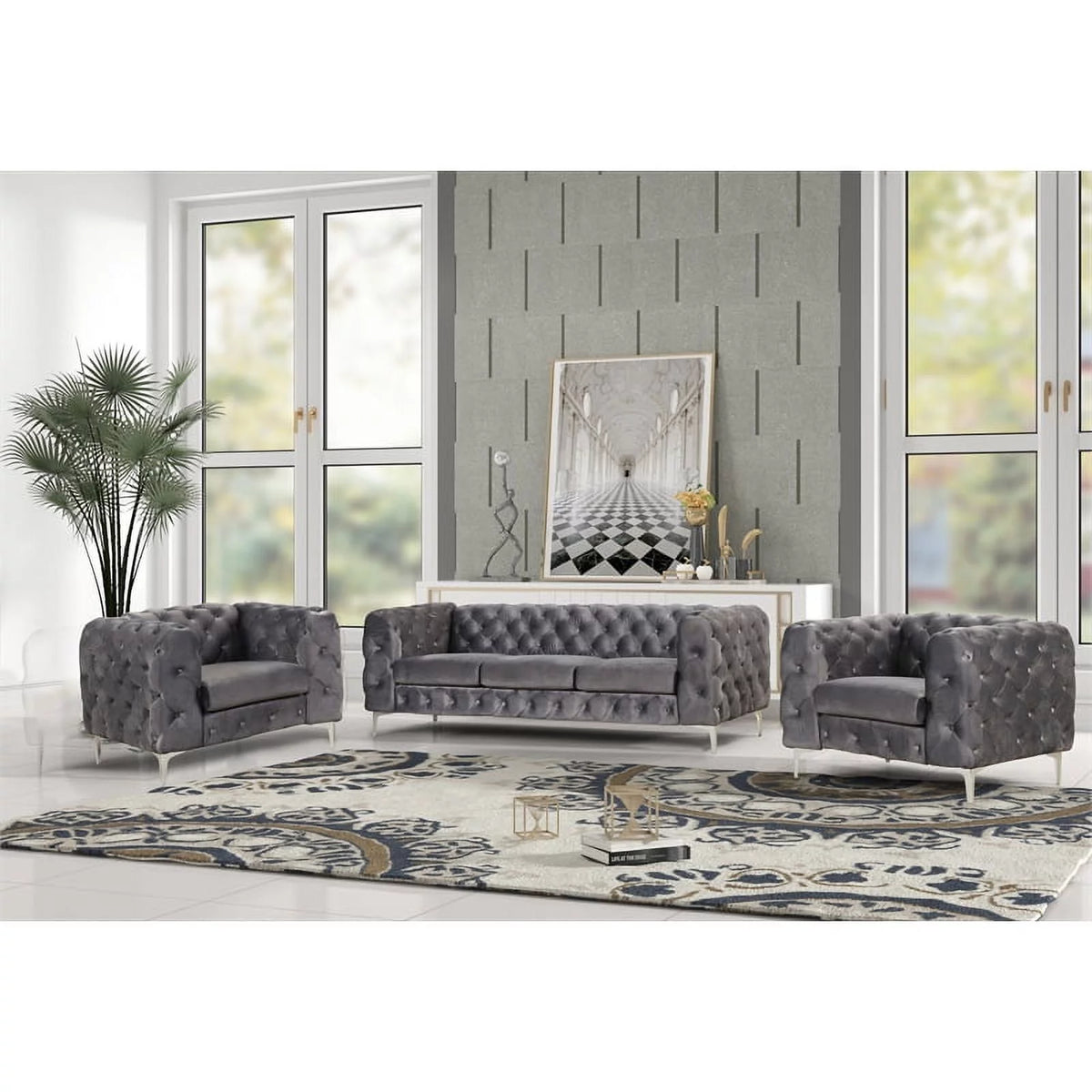Velvet Sofa and Two Chairs Set G50496