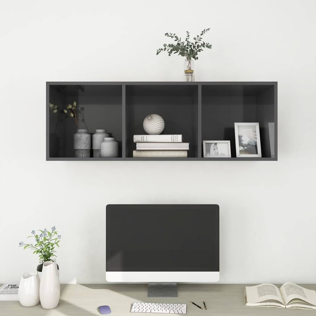 High Gloss Gray Wall-Mounted TV Cabinet Chipboard V954