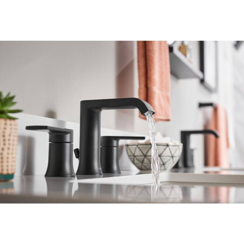 8 in. Widespread Double Handle Bathroom Faucet with Drain in Matte Black 2-Pack S647232