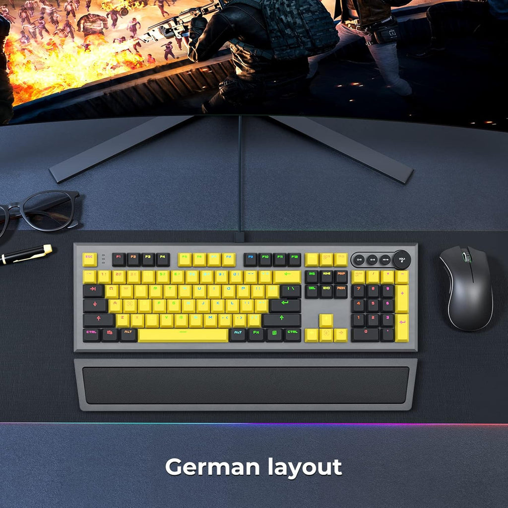 104 Keys Wired Mechanical Gaming Keyboard with Rainbow RGB Backlit Leather Wrist Rest N4596