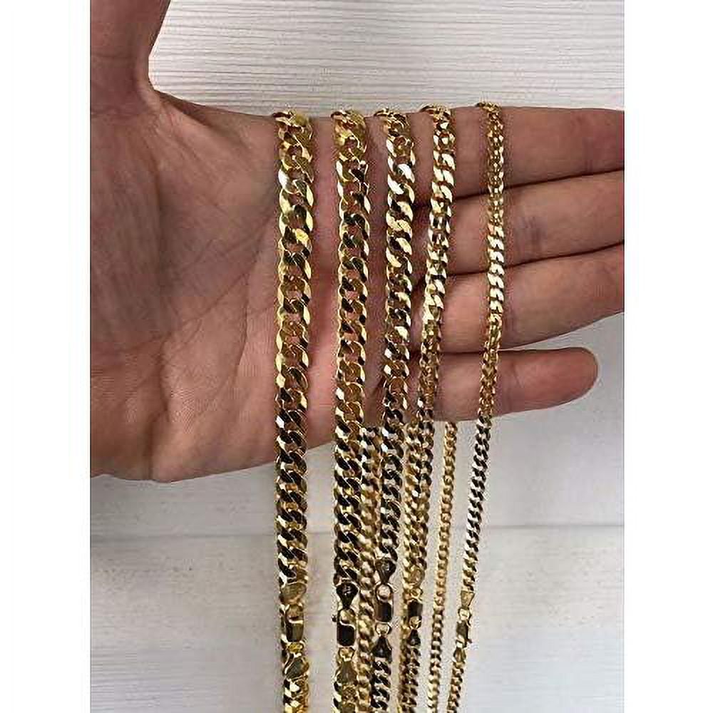 14k over solid 925 sterling silver flat cuban chain necklace C445430