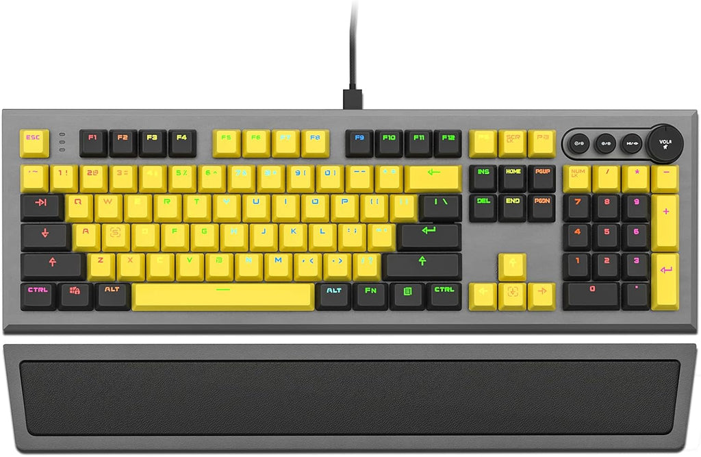 104 Keys Wired Mechanical Gaming Keyboard with Rainbow RGB Backlit Leather Wrist Rest N4596