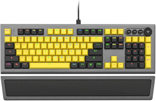 104 Keys Wired Mechanical Gaming Keyboard with Rainbow RGB Backlit Leather Wrist Rest N4596