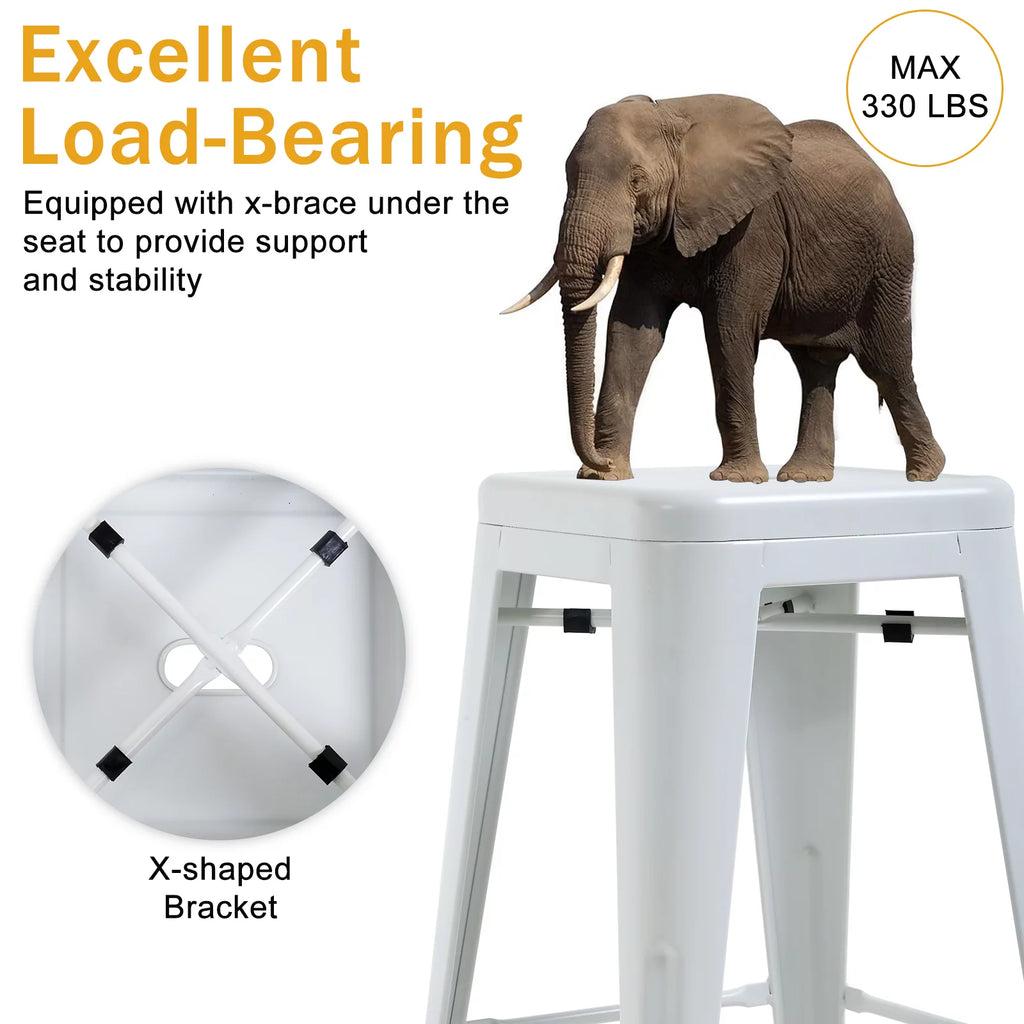 Metal Bar Stools Set of 4, 24 inch White Stackable Backless Counter Height L16383