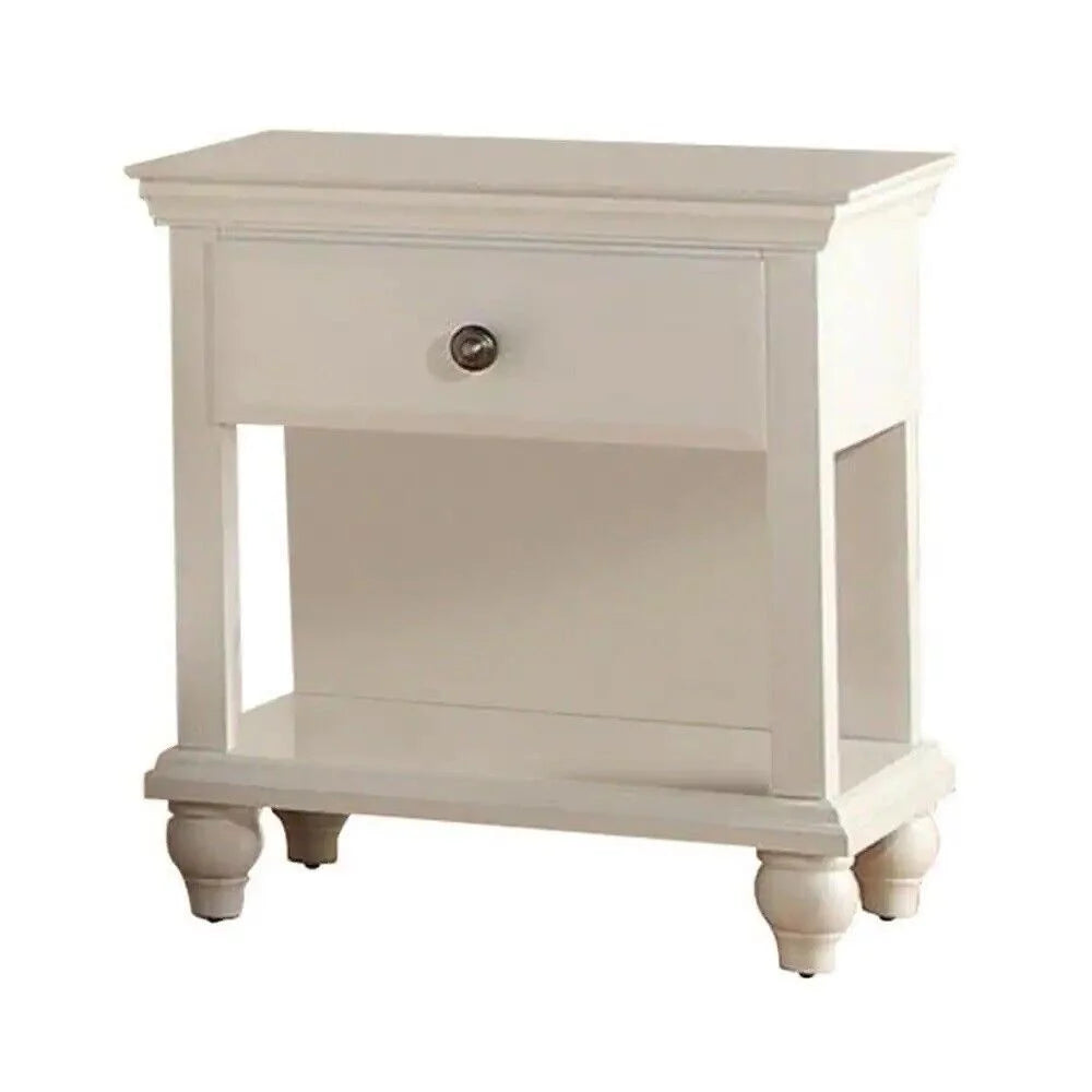 King Size Bed with 2 Nightstands White Faux Leather D2186