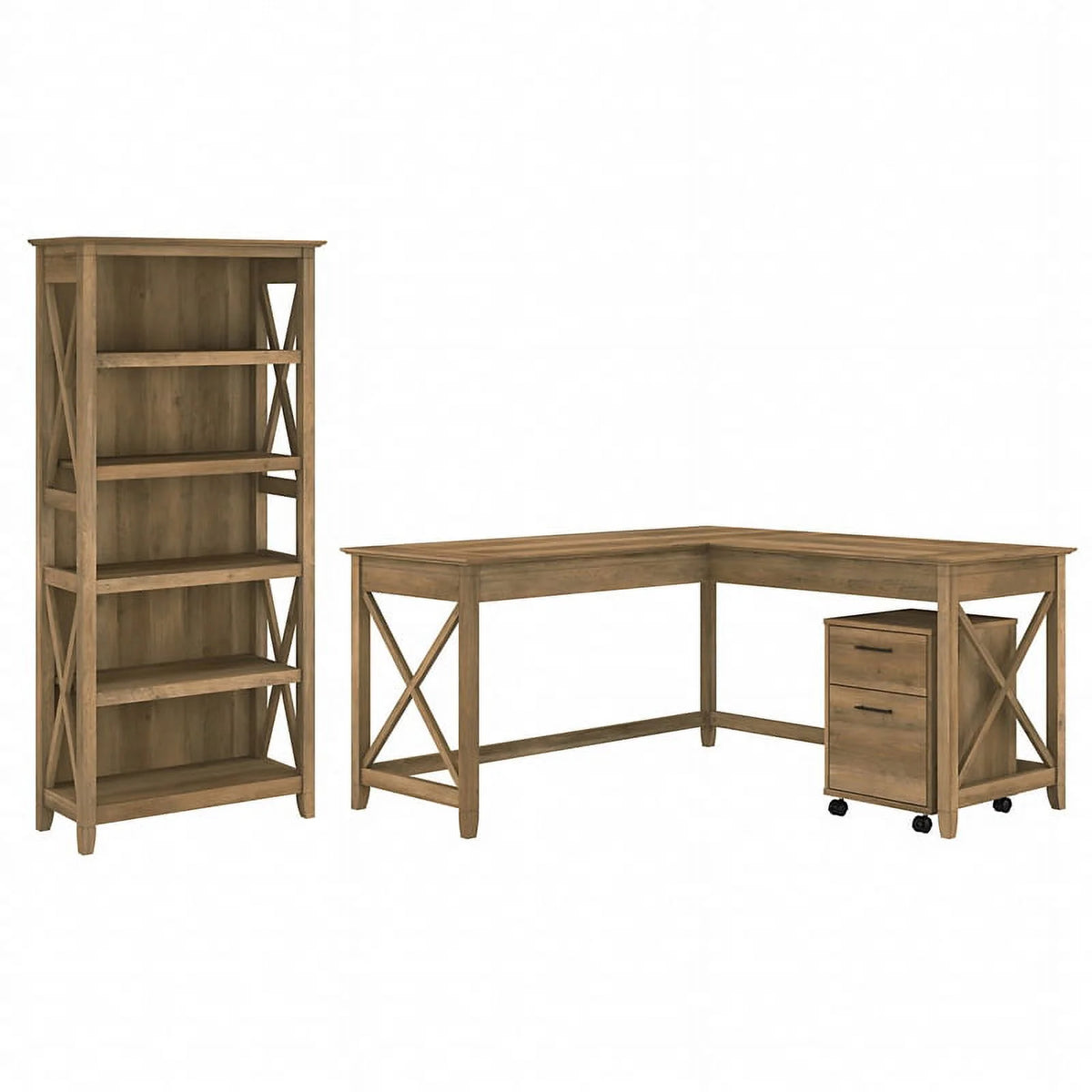 L Desk with Drawers and Bookcase Reclaimed Pine Engineered Wood W2431