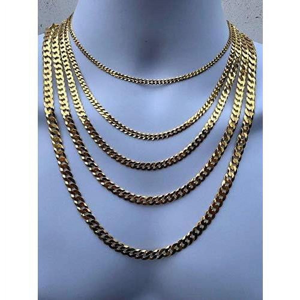 14k over solid 925 sterling silver flat cuban chain necklace C445430
