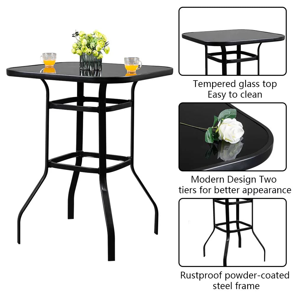 31"x 31" x 40" Black Wrought Iron Glass Bar Table E42680