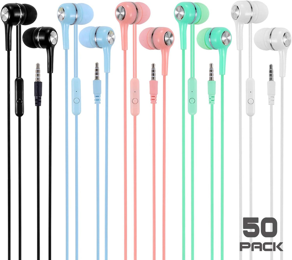 50 Packs Multi Colored Earbuds Headphones with Microphone U799