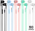 50 Packs Multi Colored Earbuds Headphones with Microphone U799