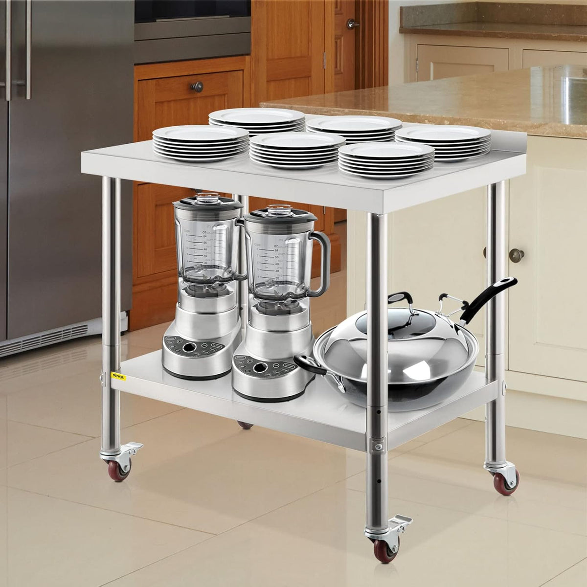 Stainless Steel Prep Table, 30 x 24 x 35 Inch, 440lbs Load Capacity, with Backsplash, Adjustable Undershelf & 4 Casters C81346