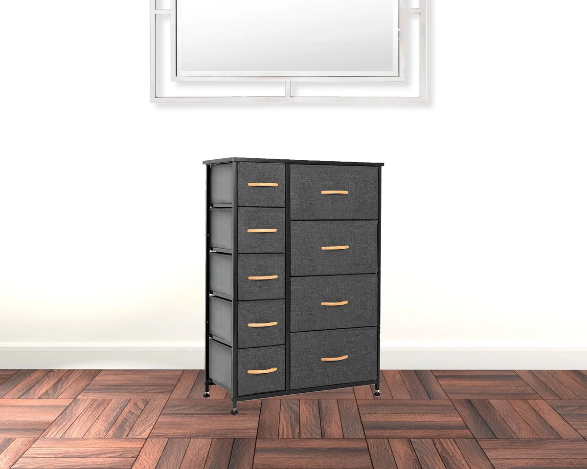 Gray Black Steel Fabric 9 Drawer Dresser E23846