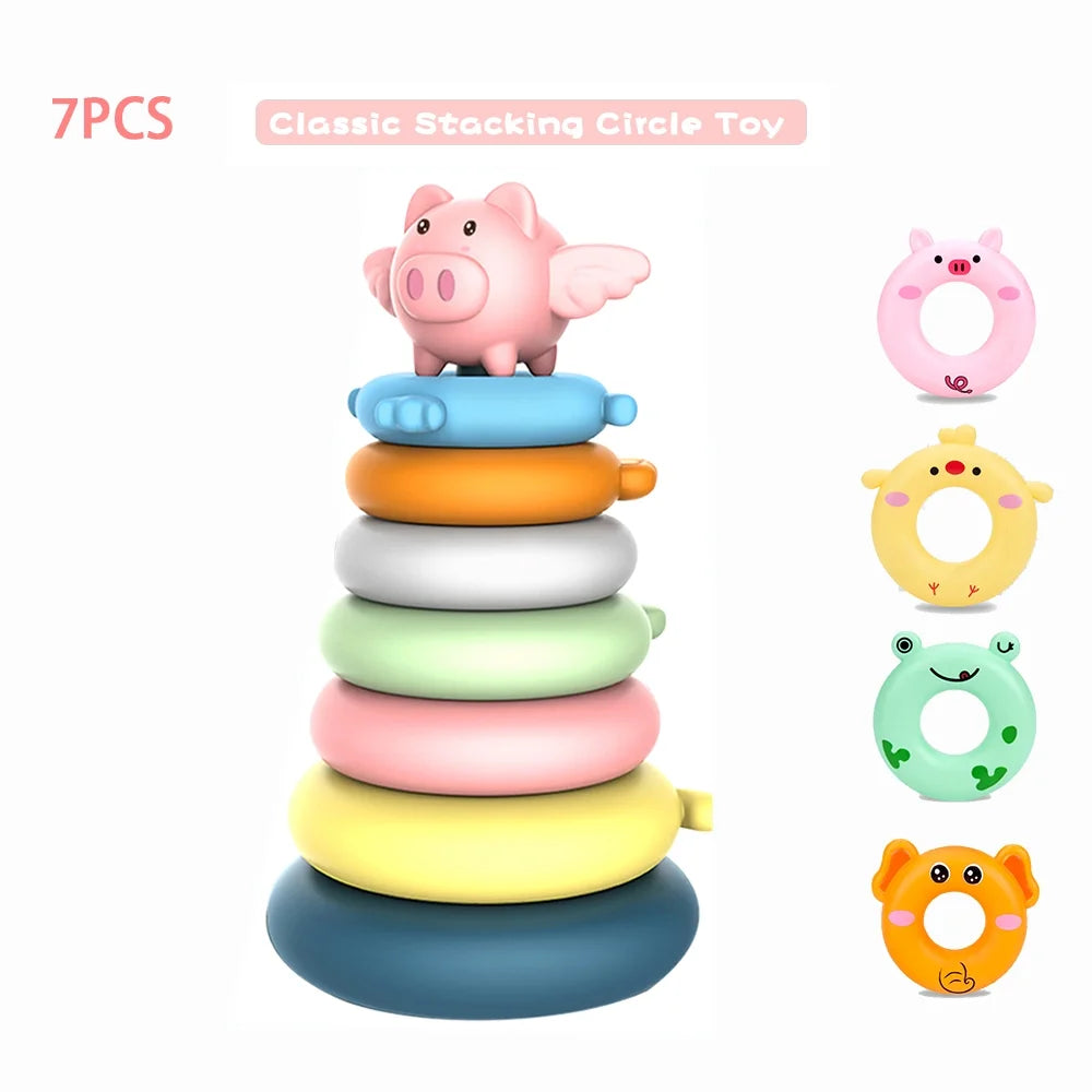 7 Rings Stacking Rings Soft Toys Baby Blocks Teething Learning Stacker O12344