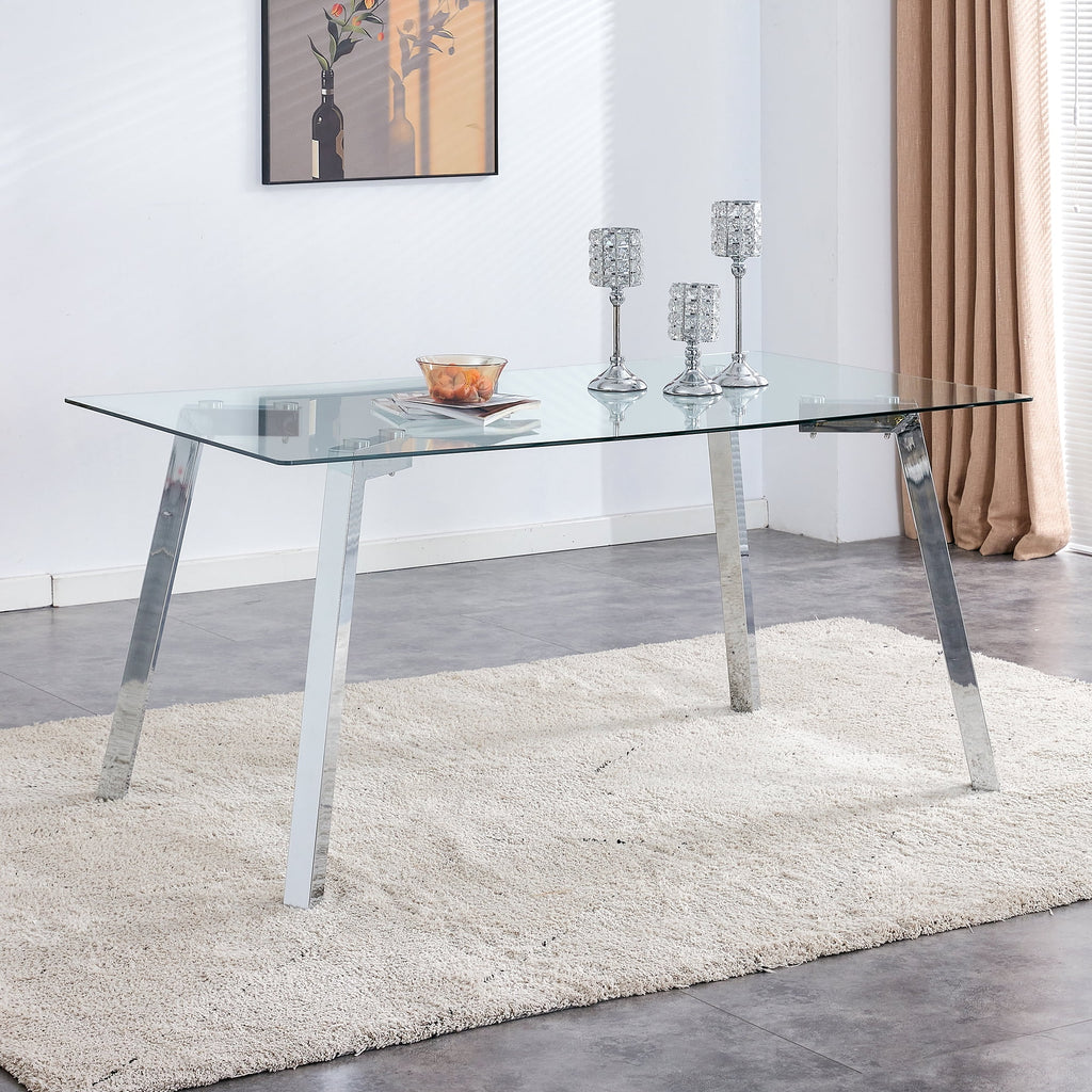 Rectangle Glass Dining Table with Metal Base U503972