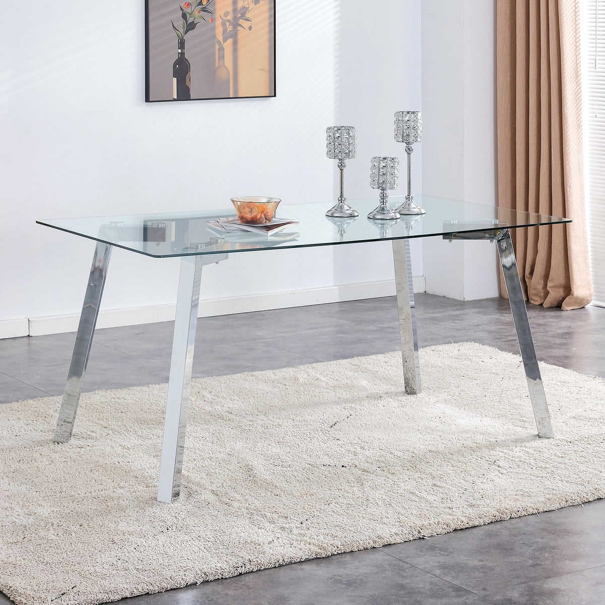 Rectangle Glass Dining Table with Metal Base U503972