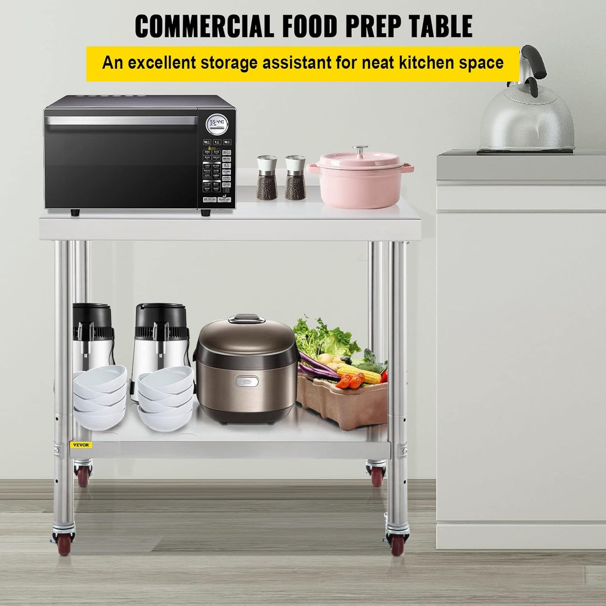 Stainless Steel Prep Table, 30 x 24 x 35 Inch, 440lbs Load Capacity, with Backsplash, Adjustable Undershelf & 4 Casters C81346