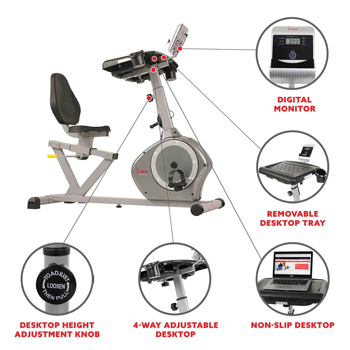 Magnetic Indoor Recumbent Exercise Desk Bike 350 lb Weight Capacity K537155