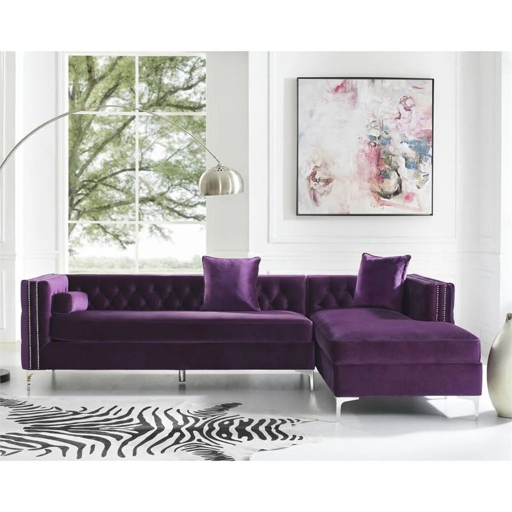 Purple Velvet Sectional Sofa with Right Facing Chaise C270319