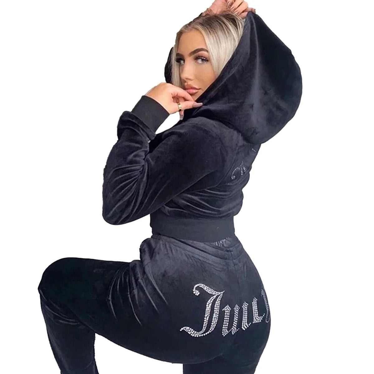 Velour 2-Piece Hoodie Tracksuit Set P80231