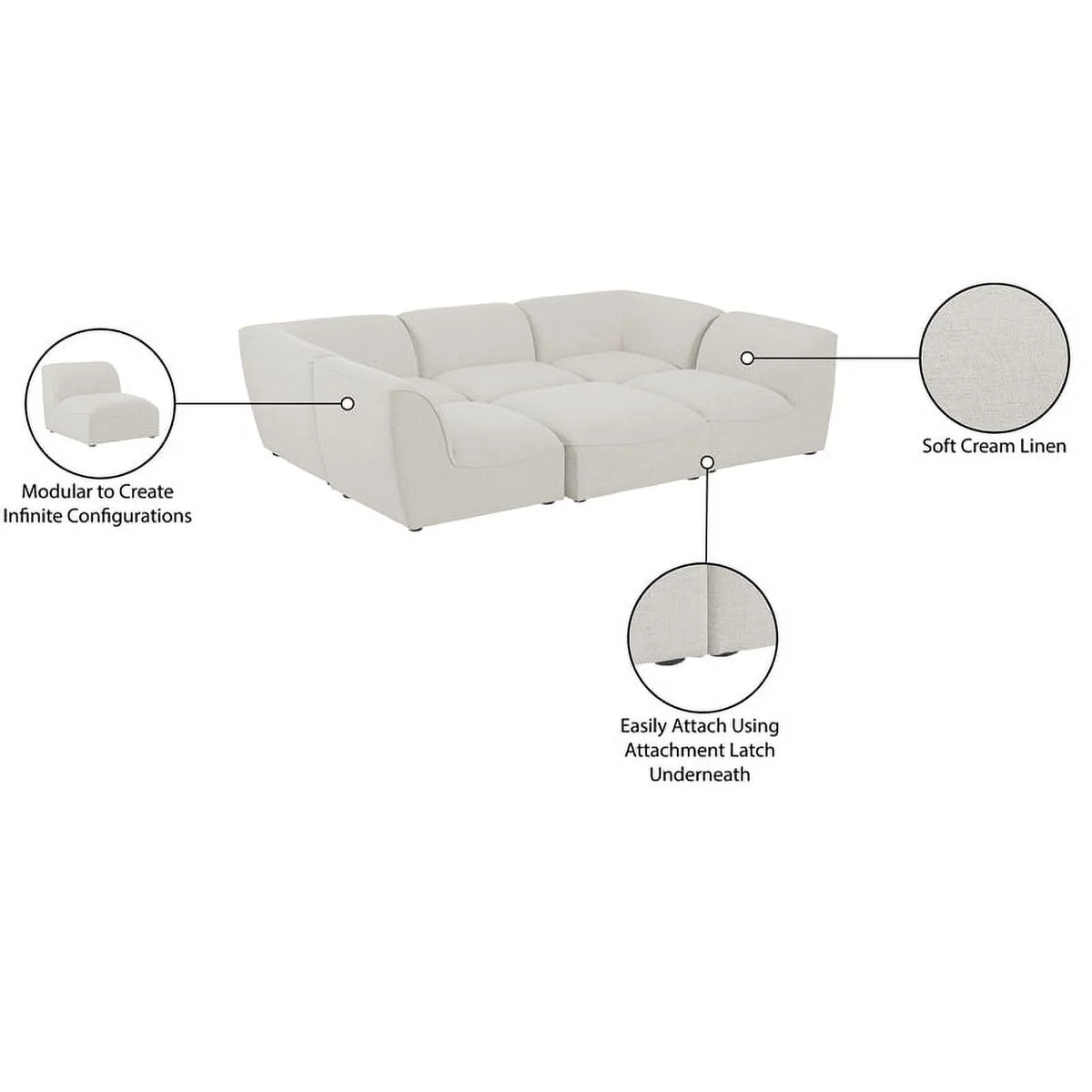 Cream Linen Textured Modular Sectional W72046