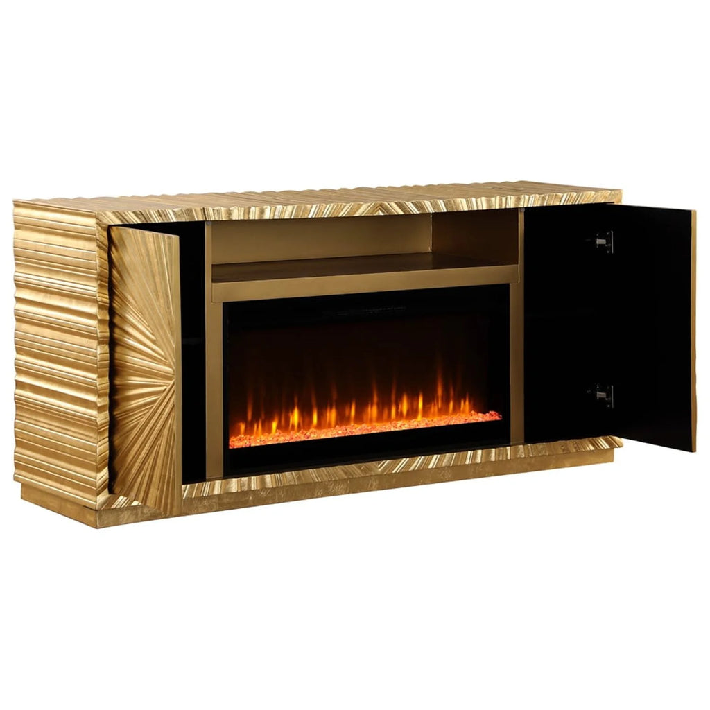 Metallic Gold Freestanding Infrared Electric Fireplace TV Stand B91365