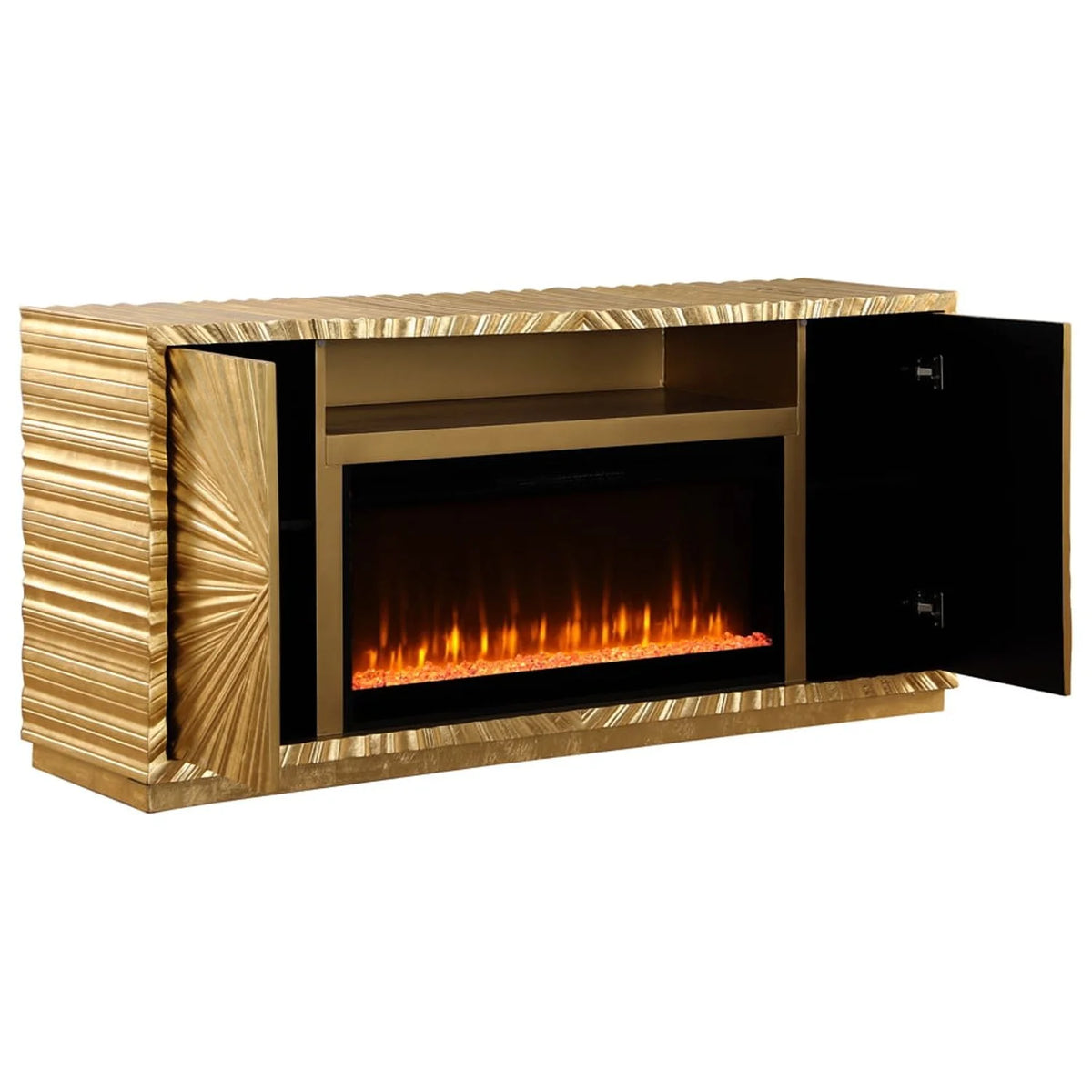 Metallic Gold Freestanding Infrared Electric Fireplace TV Stand B91365
