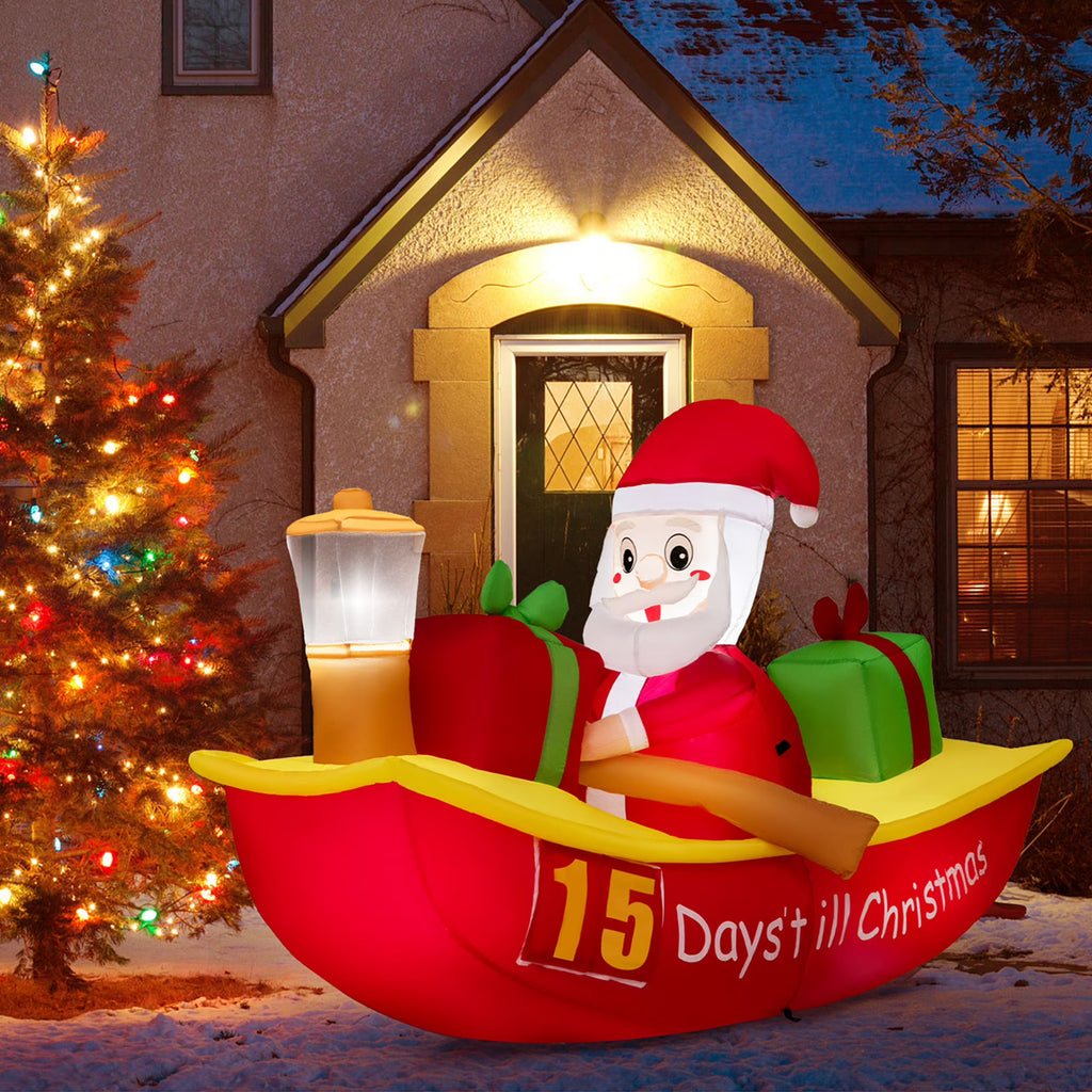 7 FT Christmas Inflatable Santa Claus Rowing Boat with Navigation Light S142208