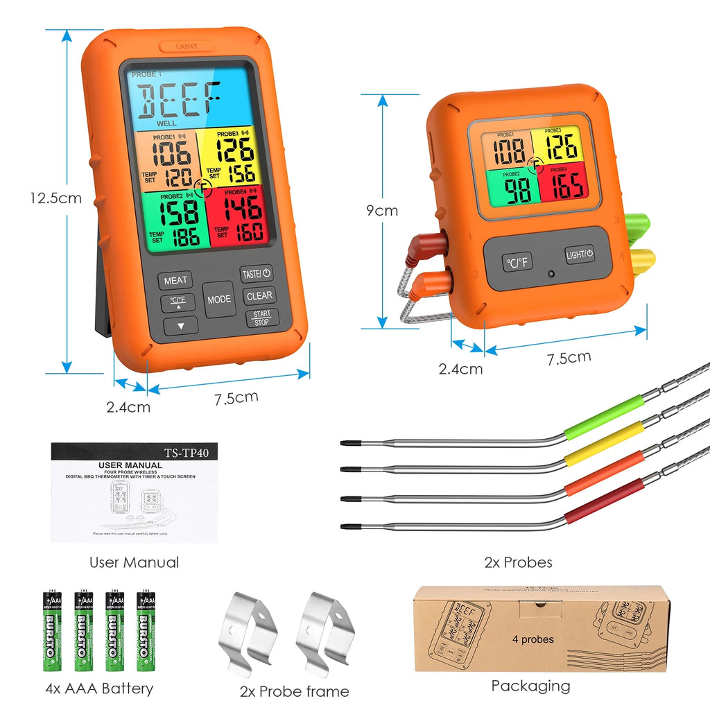 Wireless Meat Thermometer with 4 Meat Probes U92575