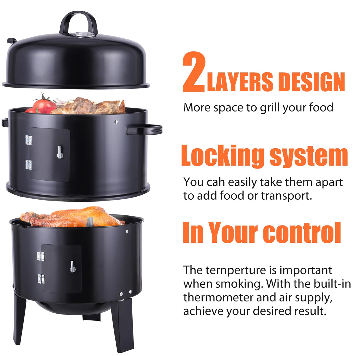 Portable Charcoal Smoker Grill S312939