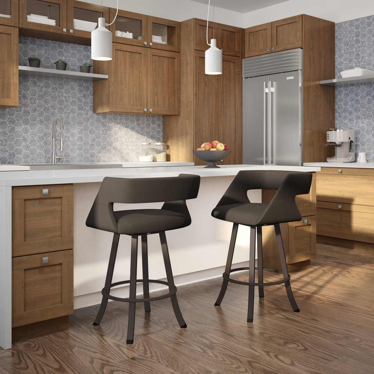 Soft Grey White Polyester Swivel Counter and Bar Stool D14309