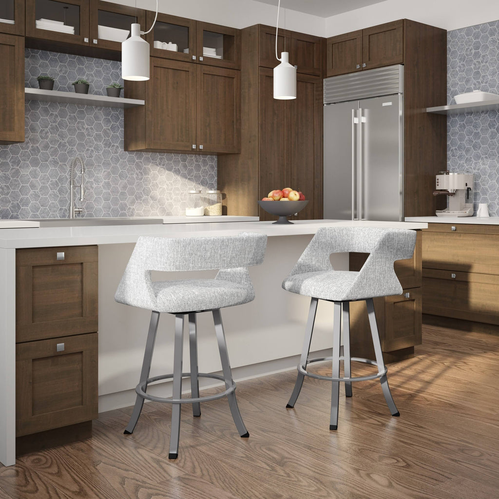 Soft Grey White Polyester Swivel Counter and Bar Stool D14309