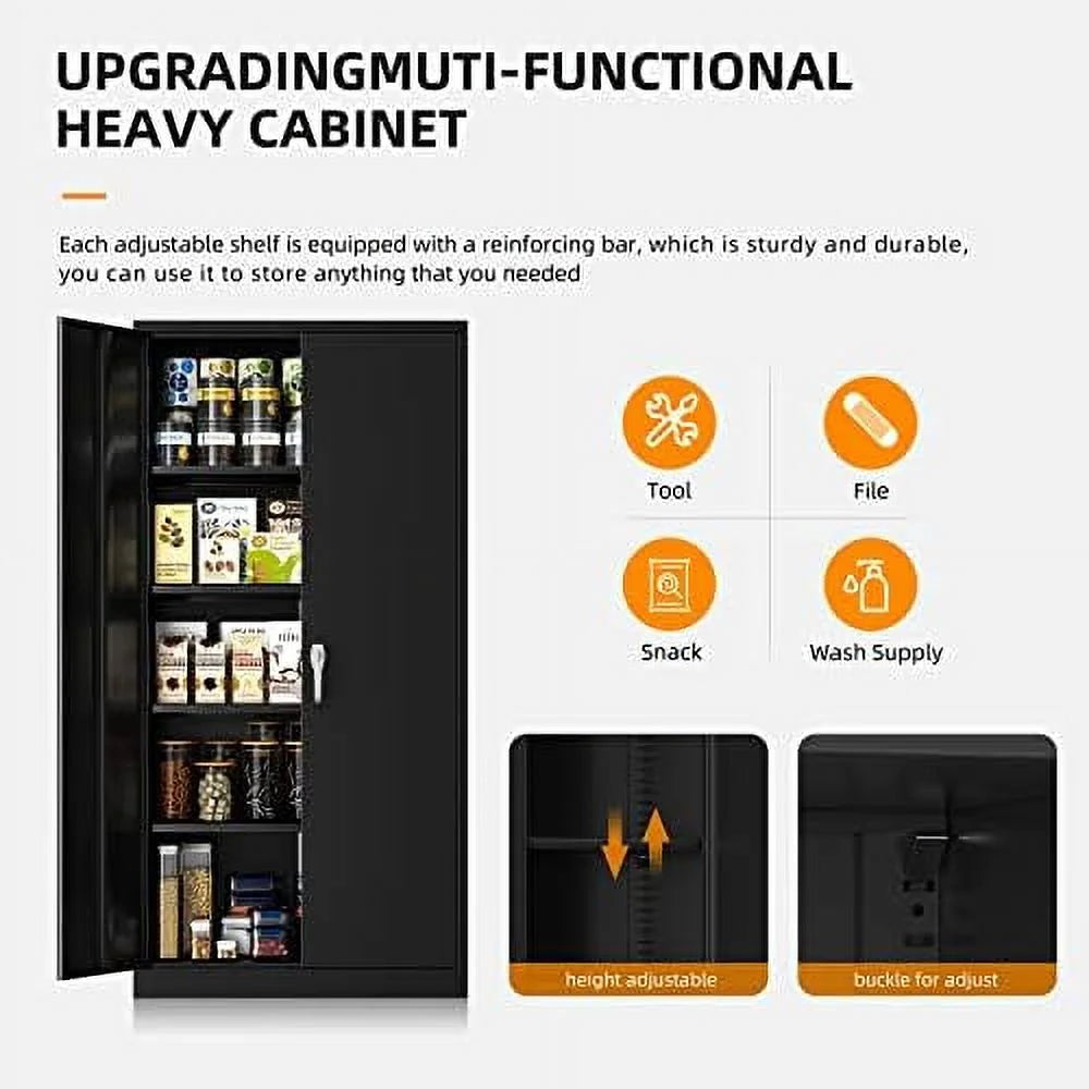 Black Steel Locking Tool Cabinet with Doors and Shelves Q461225