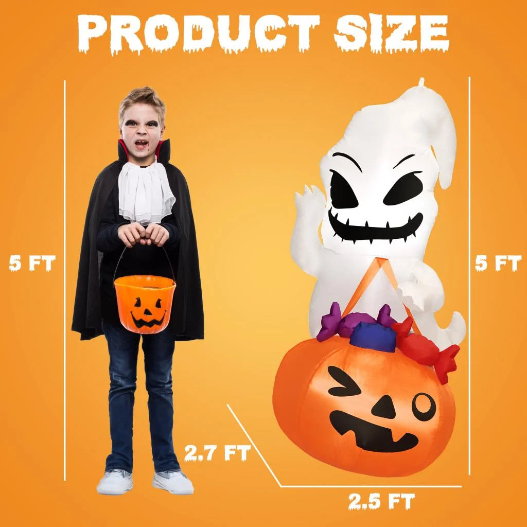 Halloween Inflatable Decor, Ghost Holding Trick Or Treat Bag T383