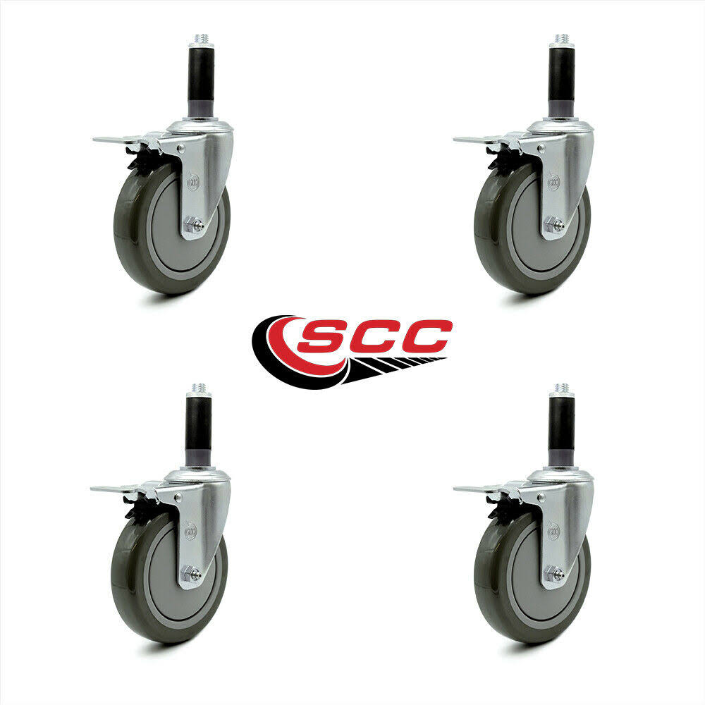 5x22 Gray Polyurethane Caster with Expanding Stem, Set of 4 B197