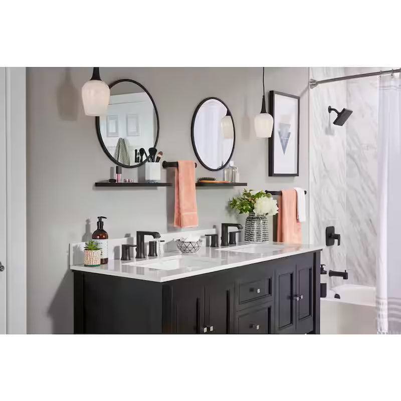 8 in. Widespread Double Handle Bathroom Faucet with Drain in Matte Black 2-Pack S647232
