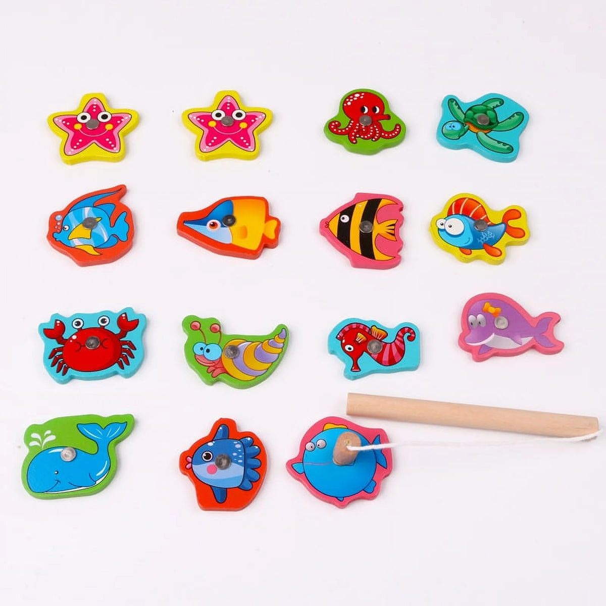 15 Fishes Wooden Kids Magnetic Fishing Game D887