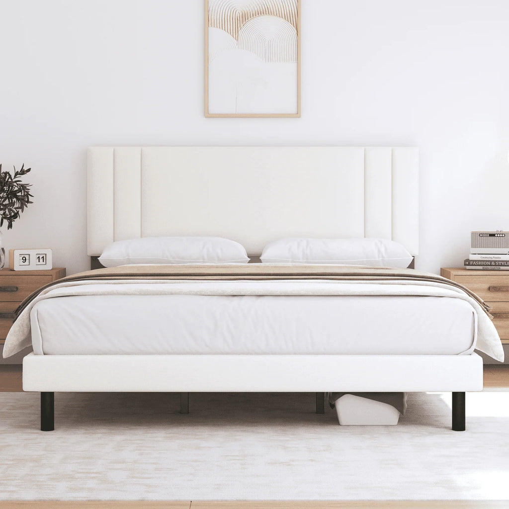 Full Size Platform Bed Frame with Fabric Upholstered Headboard V78753