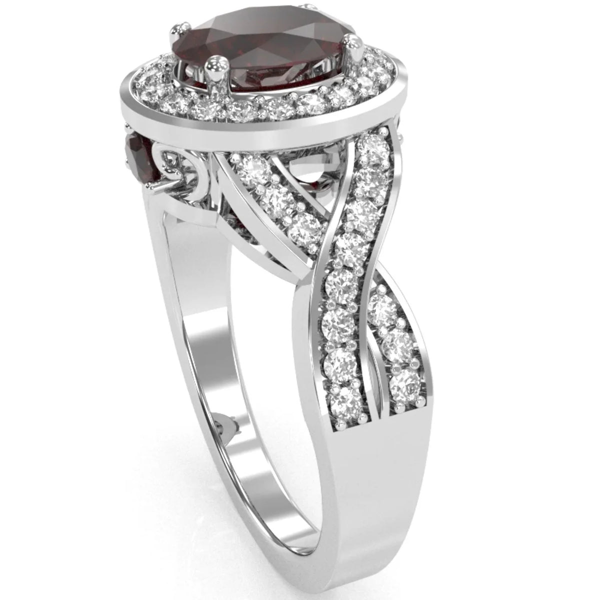 14k White Gold Garnet Diamond Engagement Ring S372