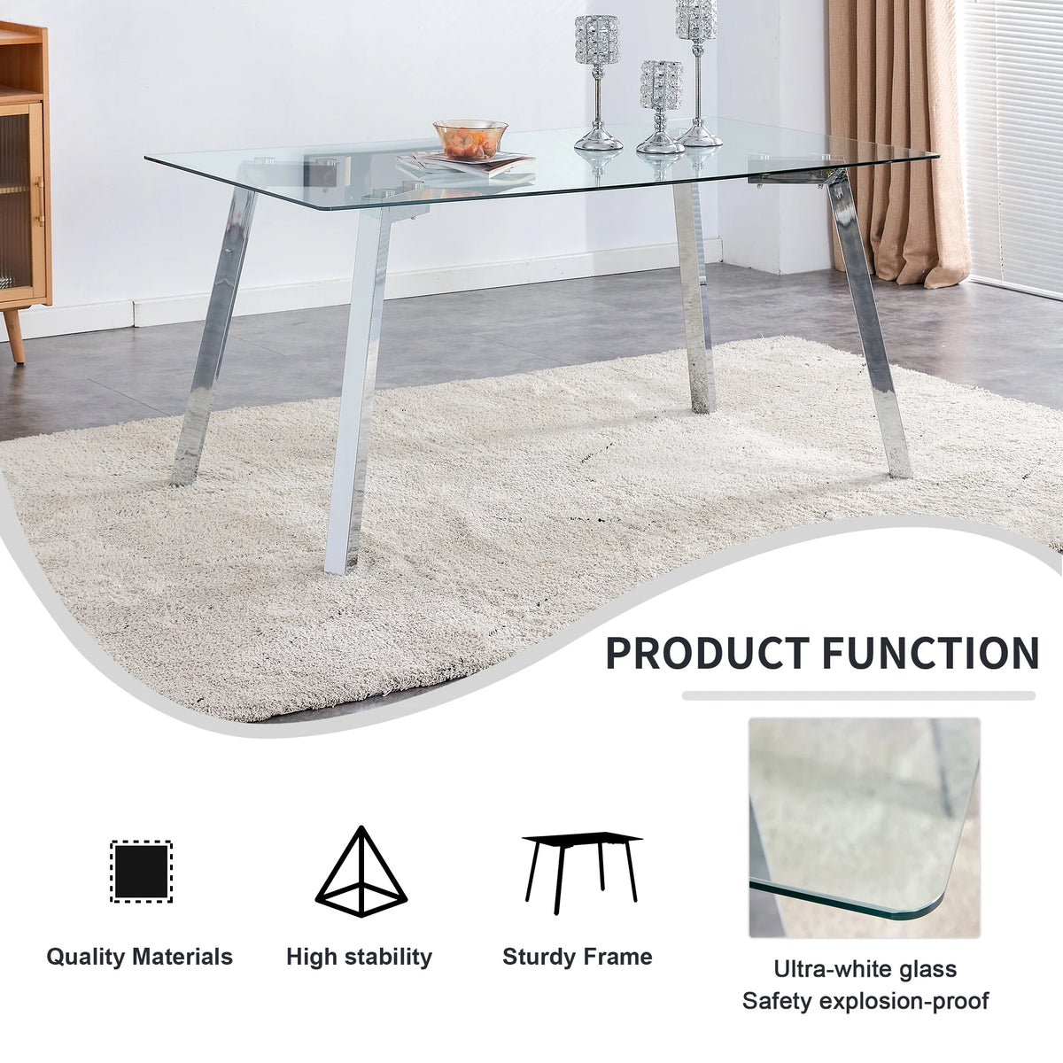 Rectangle Glass Dining Table with Metal Base U503972