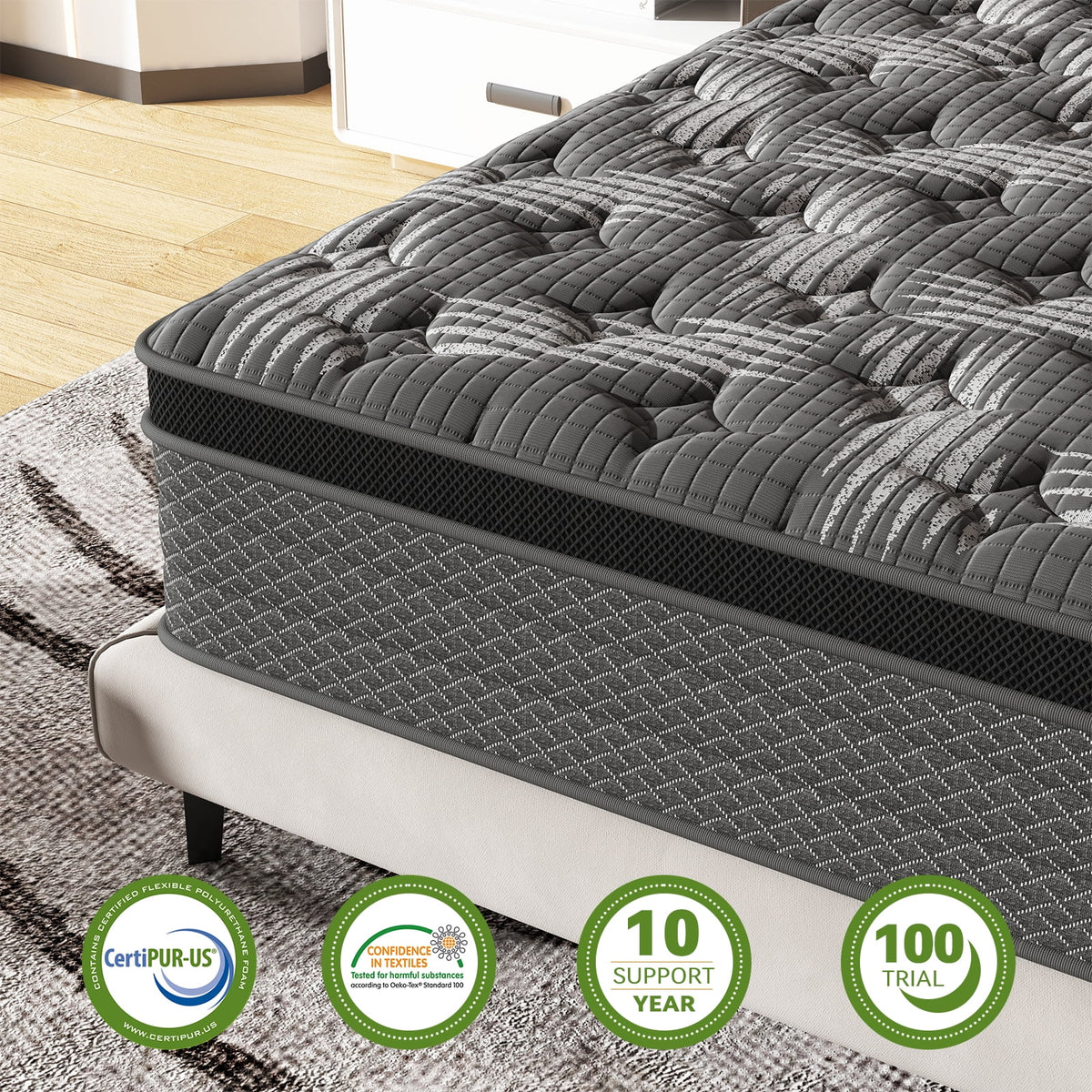 Black 10 inch Queen Gel Memory Foam Hybrid Mattress P2139