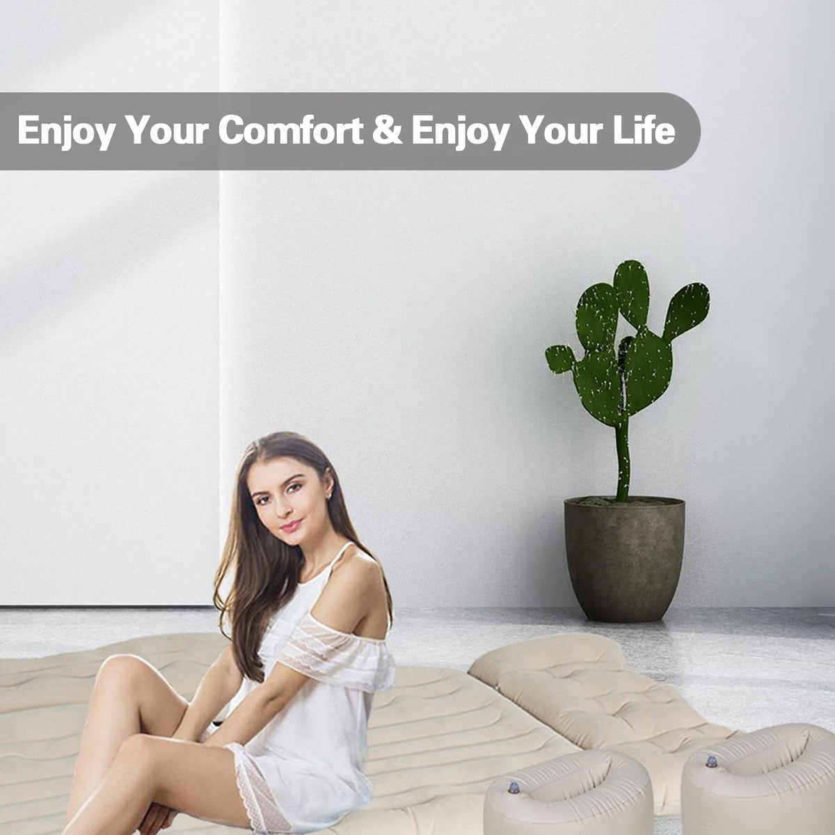 Beige Inflatable Car Air Mattress with Air Pump C602