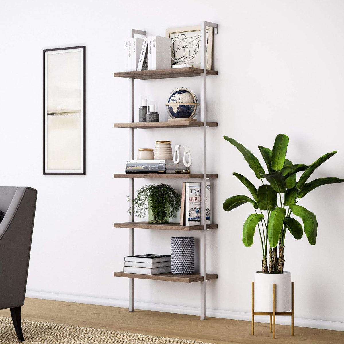 White 3-Shelf Wall Mount Bookshelf with Metal Frame L350