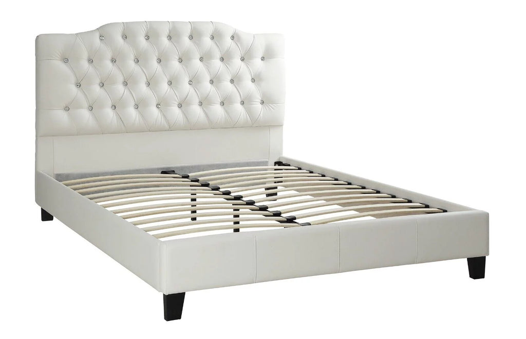 King Size Bed with 2 Nightstands White Faux Leather D2186