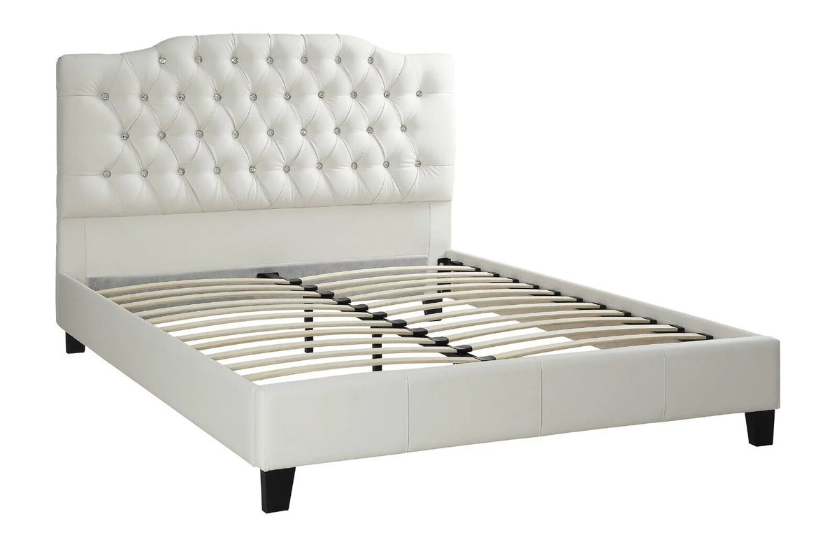 King Size Bed with 2 Nightstands White Faux Leather D2186