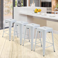 Metal Bar Stools Set of 4, 24 inch White Stackable Backless Counter Height L16383