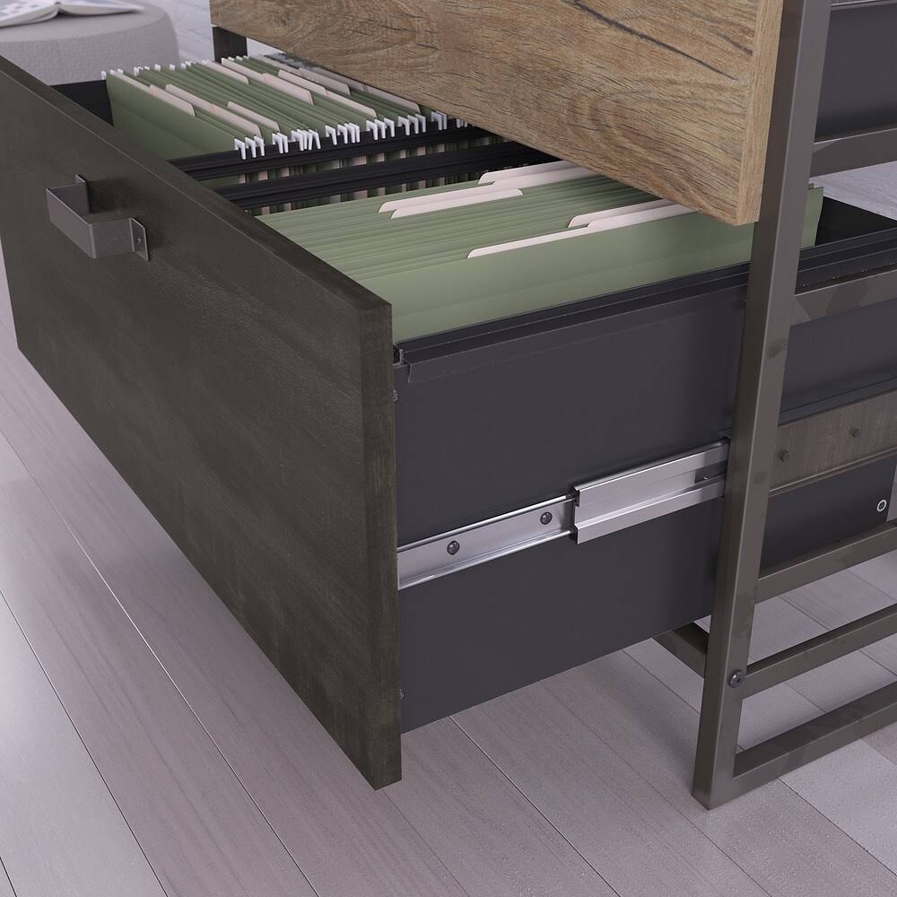White L Shaped Industrial Desk with File Cabinets G118642