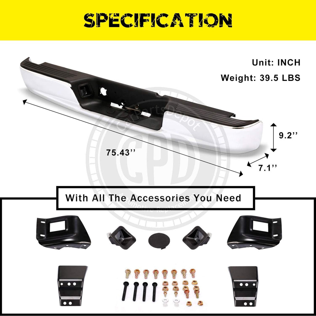 Chrome Rear Step Bumper Bar Assembly with Black Pad C9607